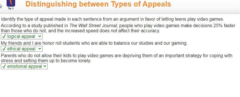 Identify the type of appeal made in each sentence from an argument in favor of letting-example-1