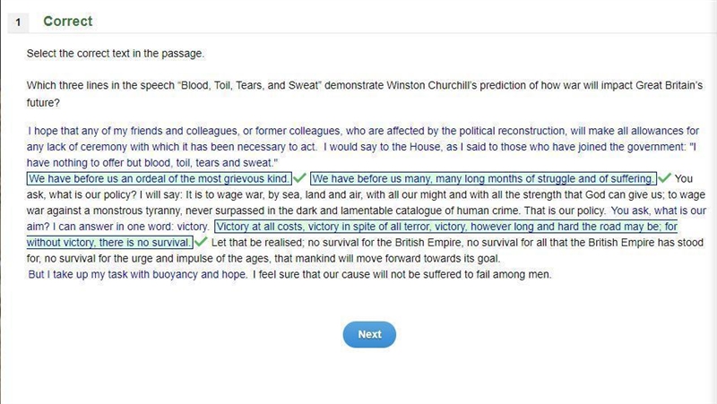 Which three lines in the speech “Blood, Toil, Tears, and Sweat” demonstrate Winston-example-1