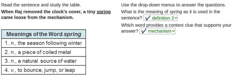 Determining the Correct Homonym Read the sentence and study the table. When Raj removed-example-1