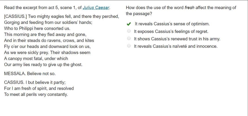 How does the use of the word fresh affect the meaning of the passage? It reveals Cassius-example-1