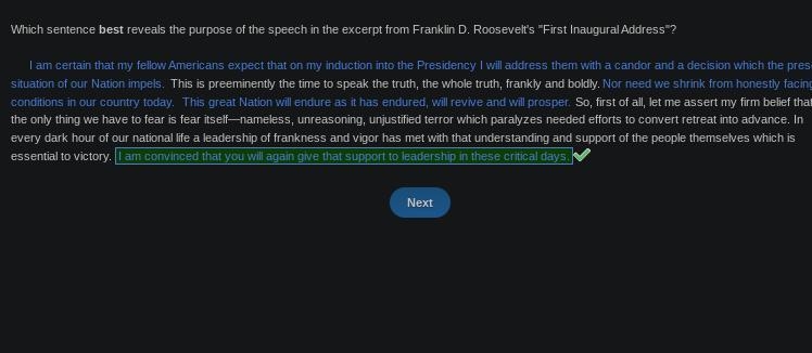 Which sentence best reveals the purpose of the speech in the excerpt from Franklin-example-1