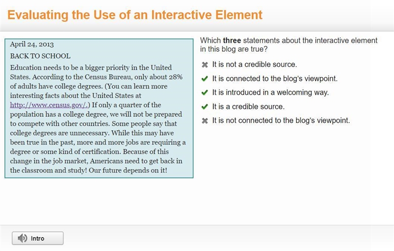 Which three statements about the interactive element in this blog are true? It is-example-1