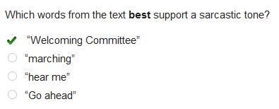 Which words from the text best support a sarcastic tone? s, friends, this what s? &quot-example-1