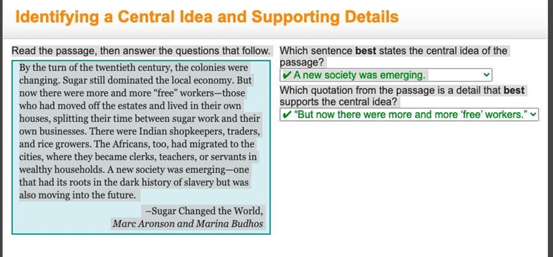 Read the passage, then answer the questions that follow. Which sentence best states-example-1