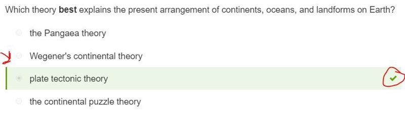 Which theory best explains the present arrangement of continents, oceans, and landforms-example-1