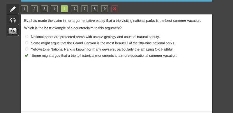 Eva has made the claim in her argumentative essay that a trip visiting national parks-example-1