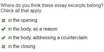 Where in an argumentative essay does this excerpt belong? A. In the opening B. in-example-1