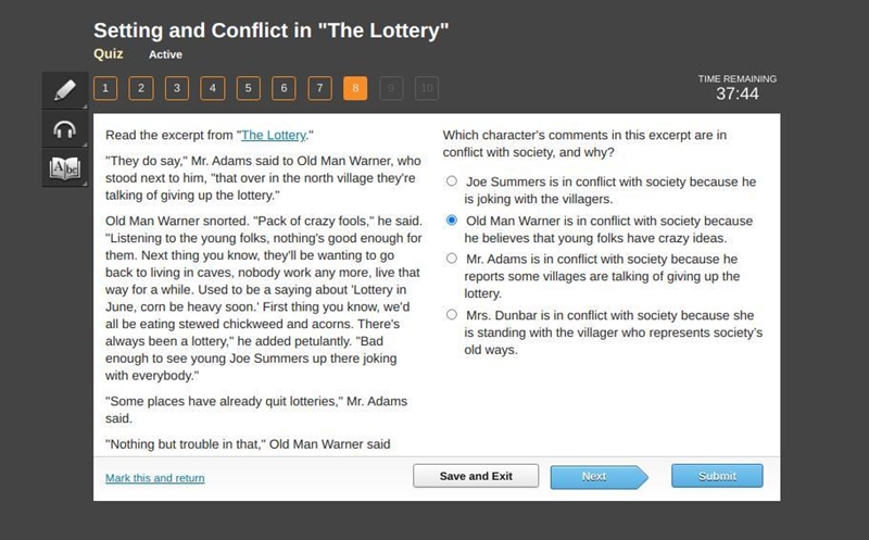 Read the excerpt from "The Lottery." "They do say," Mr. Adams-example-1