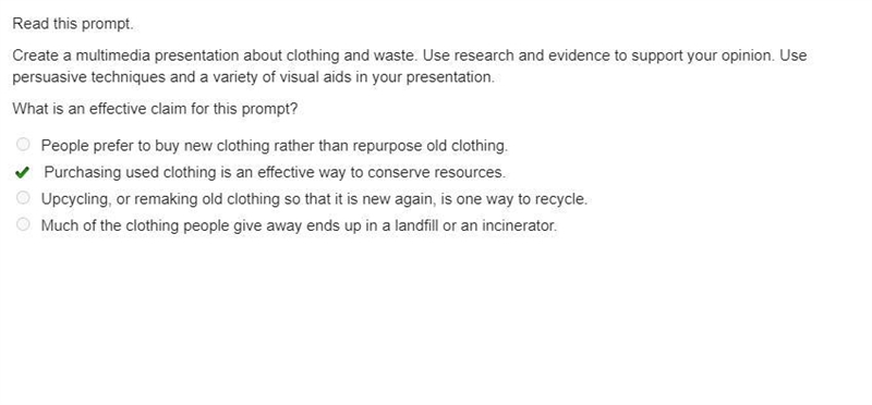 Read this prompt. Create a multimedia presentation about clothing and waste. Use research-example-1