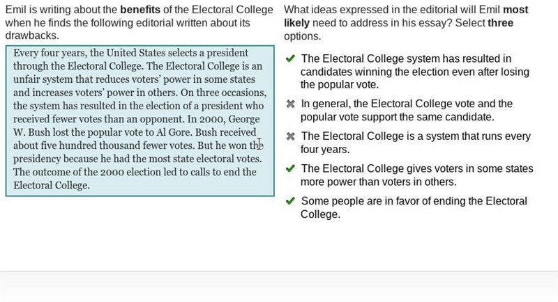 What ideas expressed in the editorial will Emil most likely need to address in his-example-1