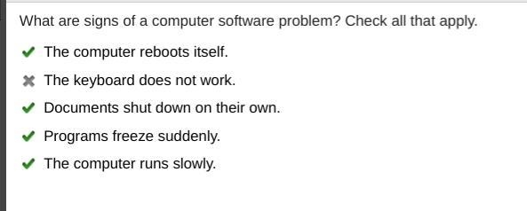 What are signs of a computer software problem? Check all that apply. -The computer-example-1