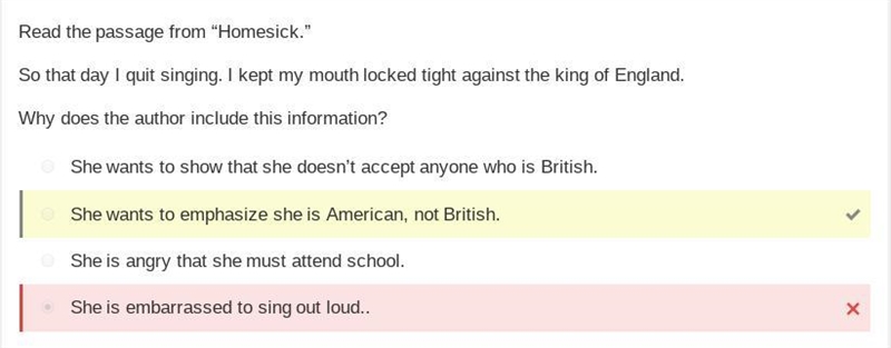 PLease HeLPPPP Read the passage from “Homesick.” So that day I quit singing. I kept-example-1