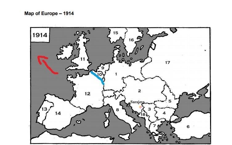 Questions 1. Identify each of the countries numbered on the map. 2. Colour in red-example-1