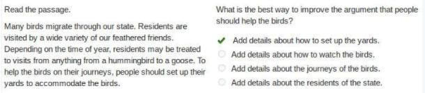 What is the best way to improve the argument that people should help the birds? Add-example-1