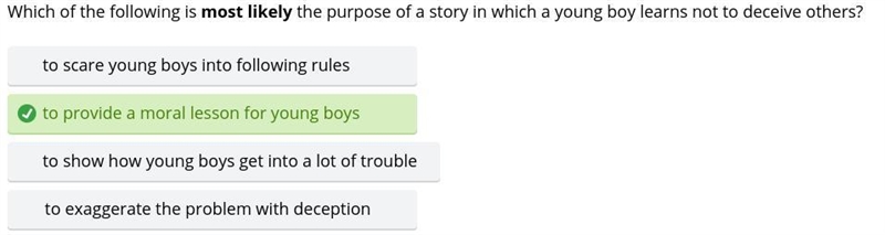 Which of the following is most likely the purpose of a story in which a young boy-example-1