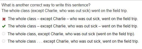 What is another way to write this sentence? the whole class(except Charlie, who was-example-1