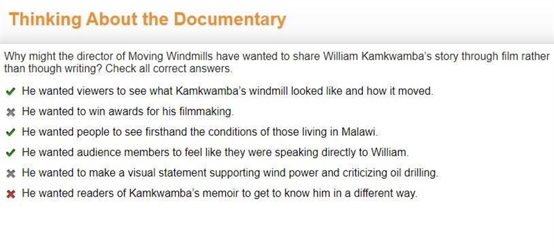 30 POINTS! Why might the director of Moving Windmills have wanted to share William-example-1