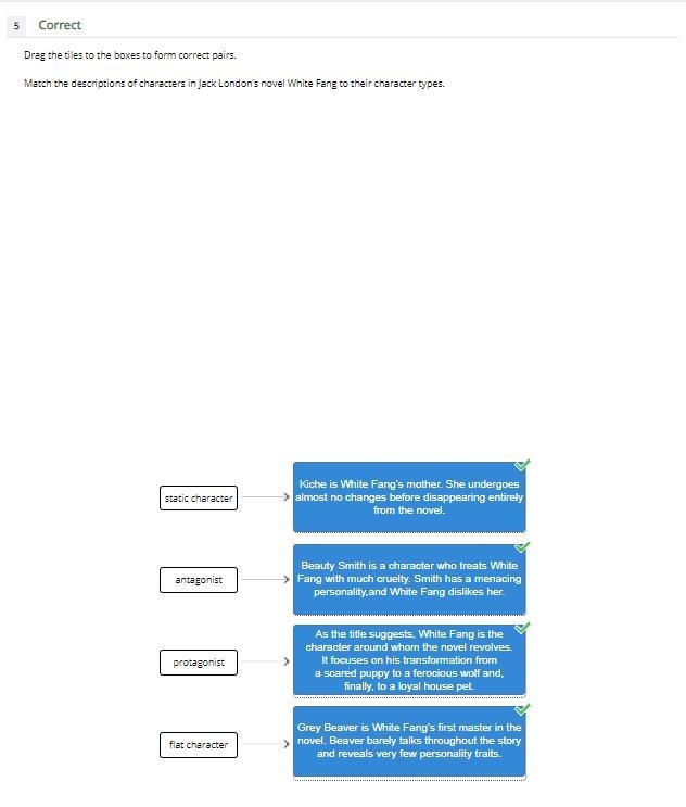 Drag the tiles to the boxes to form correct pairs. Match the descriptions of characters-example-1