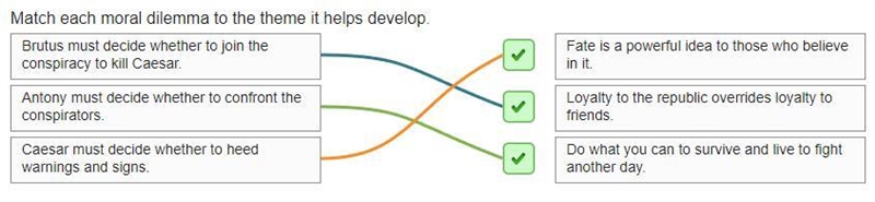 Match each moral dilemma to the theme it helps develop?-example-1