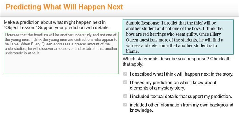 Make a prediction about what might happen next in “Object Lesson.” By Ellery Queen-example-1