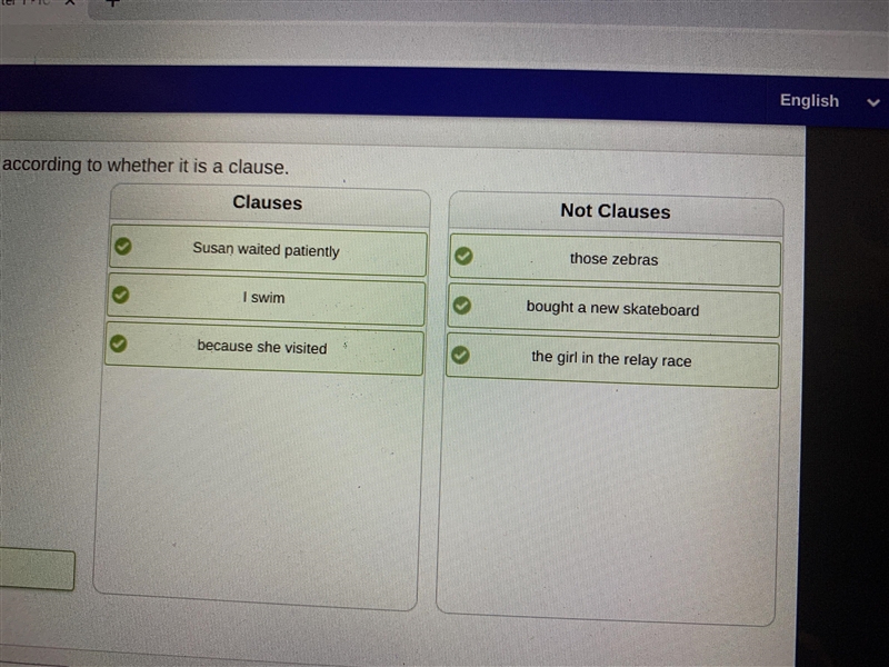 Sort each group of words according to whether it is a clause or Not clauses those-example-1