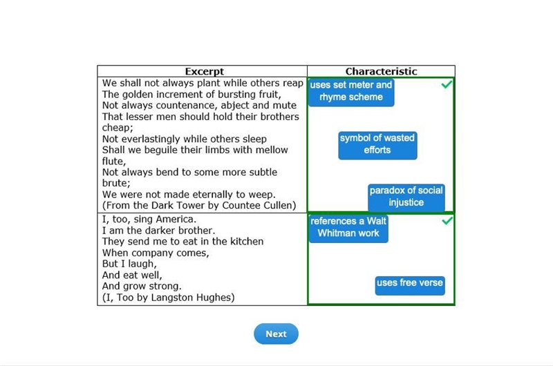 The poems I,too,by Langston Hughes and from the dark tower by counter Cullen both-example-1