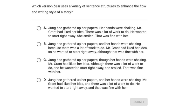 Which version best uses variety of sentence structures to enhance the flow and writing-example-1