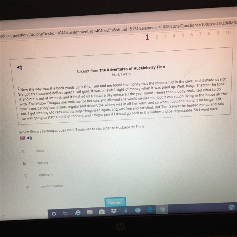 Which literary technique does mark twain use to characterize huckleberry Finn?-example-1