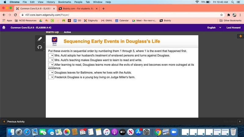 Put these events in sequential order by numbering them 1 through 5, where 1 is the-example-2