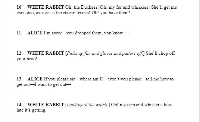 Which word best describes the White Rabbit in the excerpt? A) surprised B) scared-example-3