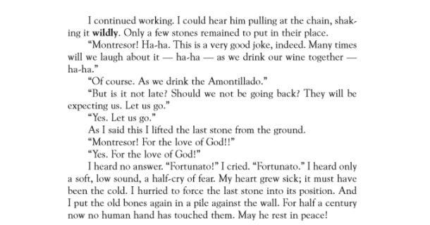 Read the last paragraph of the story again. Do you think Montresor feels any regret-example-1