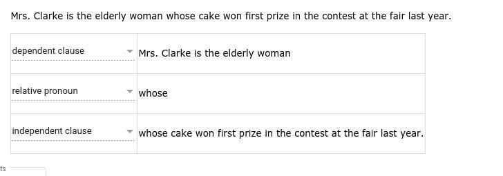 Mrs. Clarke is the elderly woman whose cake won first prize in the contest at the-example-1