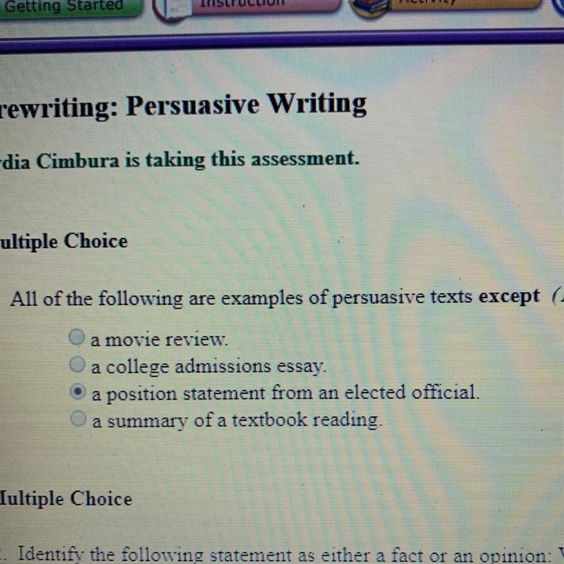 PLEASE HURRY!!!!! All of the following are examples that of persuasive text except-example-1