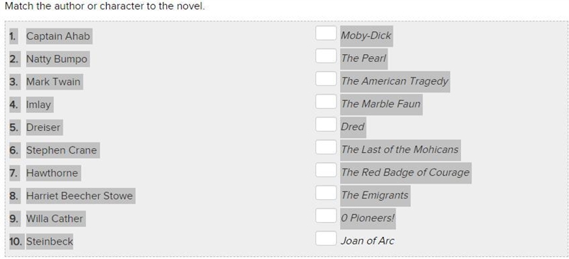 Match the author or character to the novel.-example-1