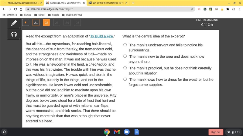 Please help ASAP!!!!!! IM TIMED! What is the central idea of the excerpt? The man-example-1