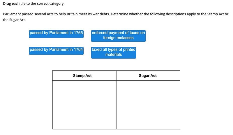 Parliament passed several acts to help Britain meet its war debts. Determine whether-example-1