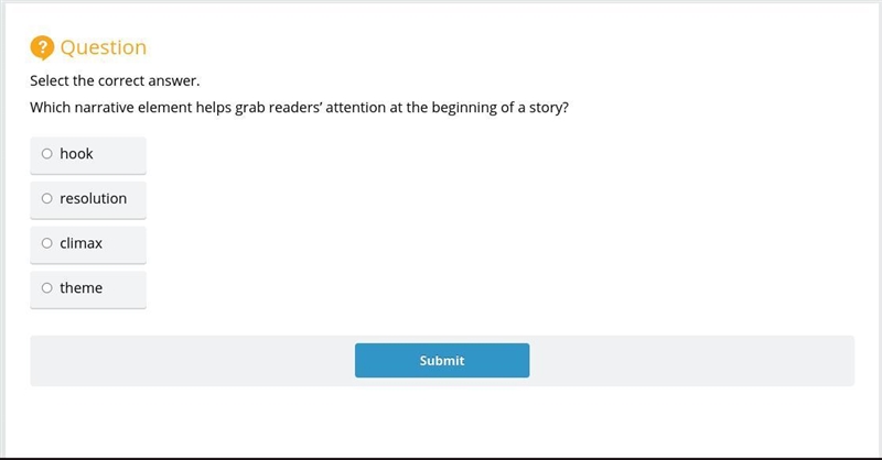 Which narrative element helps grab readers’ attention at the beginning of a story-example-1