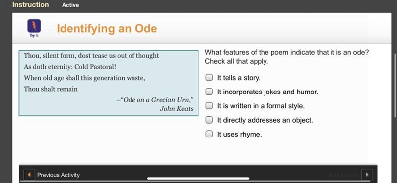 What features of the poem indicate that it is an ode-example-1