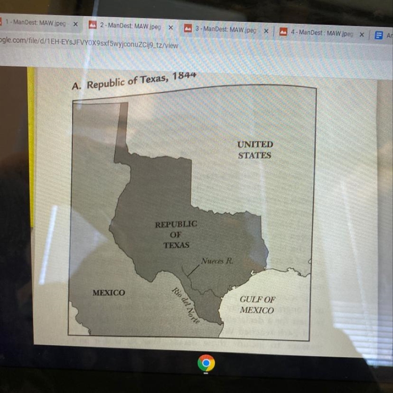 (A) What was the land dispute in Texas between Mexico and the United States in 1846? (B-example-1