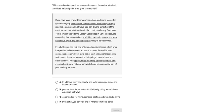 which selection best provides evidence to support the central idea that Americas national-example-1