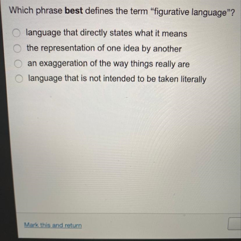 Which phrase best defines the term “figurative language”-example-1