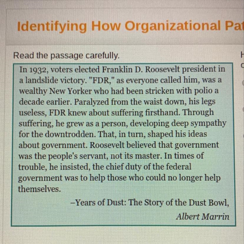 How does the organizational pattern support the thesis of the passage? a. The structure-example-1