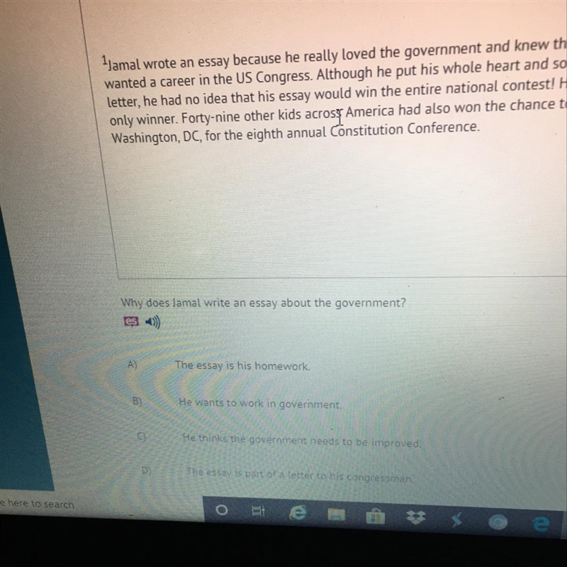 Why does Jamal write an essay about the government? es )-example-1