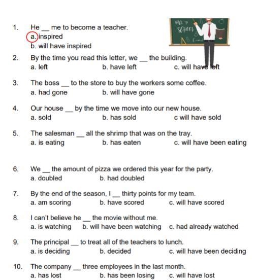 Read each sentence and choose the verb tense that best completes the sentence Write-example-1