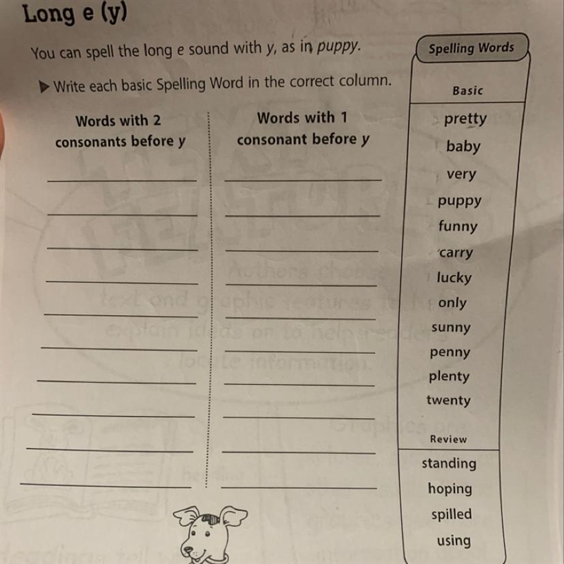 Write each basic spelling word in the correct column-example-1