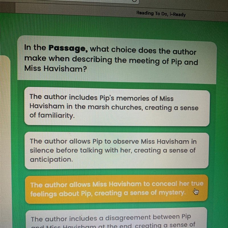 In the Passage, what choice does the author make when describing the meeting of Pip-example-1