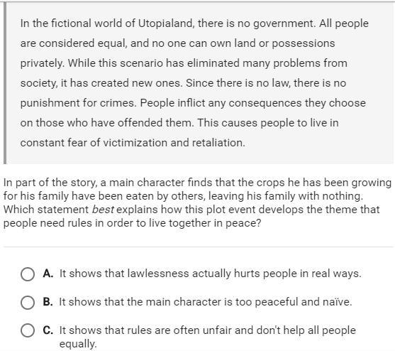 Which statement best explains how this plot event develops the theme that people need-example-1