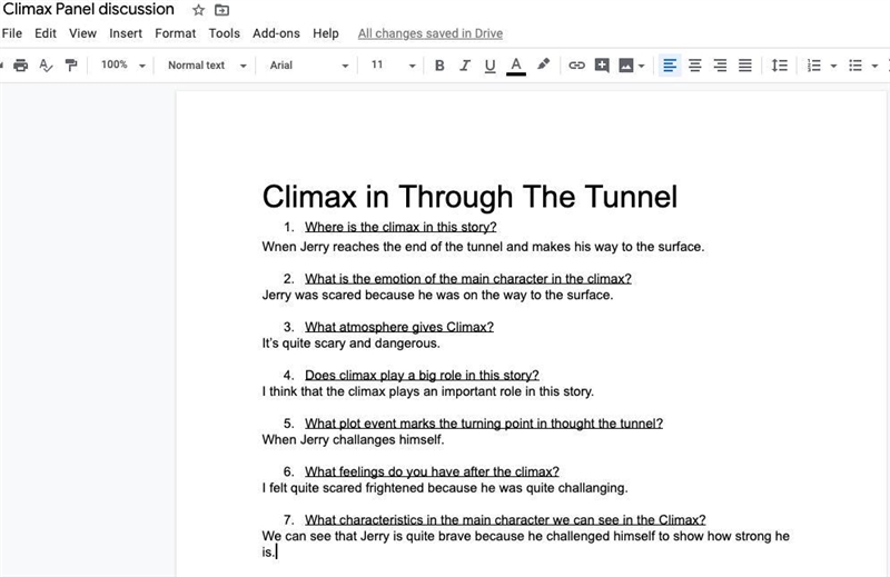 ASAPPPPPPPP I need to be an expert of climax in Through The Tunnel. And please write-example-1