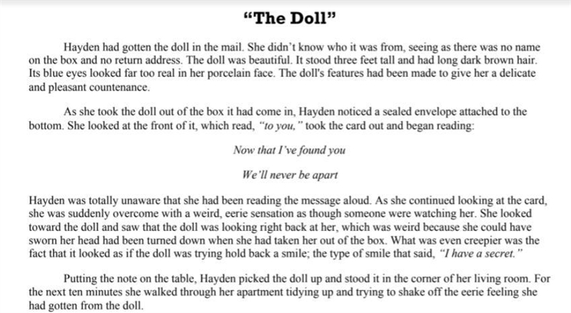 The story called the Doll" by Carly Vanessa davis? what connotative language-example-1