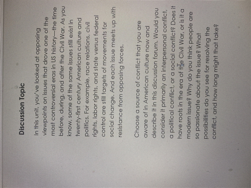 Please help! 35 POINTS!!!! Choose A source of conflict that you are aware of an American-example-1